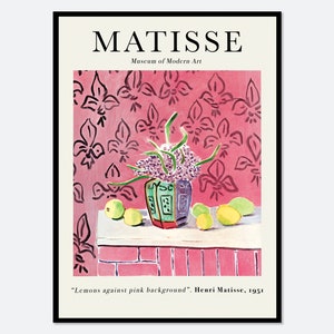 Henri Matisse Lemons Against Pink Background Vintage Poster Art Print | Matisse Print, Matisse Painting, Colorful Art,Museum Exhibition #M20