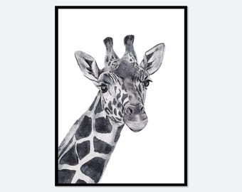 Safari Nursery Print Watercolor Giraffe, Animal Nursery Decor for Boys/Girls, Nursery Art, Baby Animal prints, Woodland Animal Print #AP08