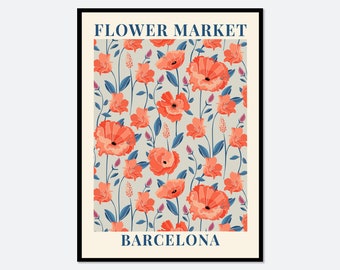 Mercado de Flores de Barcelona, Impresión botánica colorida / Impresión de flores de primavera, Arte floral de primavera, Impresión de flores silvestres, Impresión artística colorida #FM08