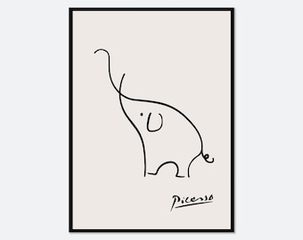 Pablo Picasso Elephant Sketch Line Drawing Art Print | Esquisse l'éléphant, Museum Exhibition Vintage Poster, Animal Serigraph Art #PP39