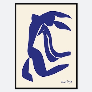 Henri Matisse Nu Bleu Abstrakt Kvinna Kropp Figur Vintage Poster Väggkonst Tryck | Dansande Flicka Silhuettteckning, Färgglad Blå Naken M113
