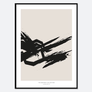 Impresión artística minimalista de pinceladas, póster abstracto de pinceladas en negro y beige, póster de pinceladas de mediados de siglo, impresión geométrica n.° AB07