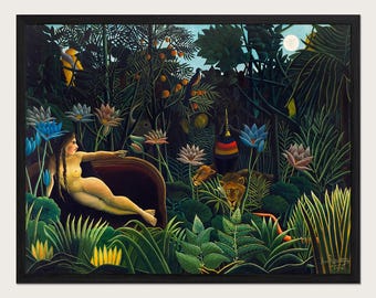 Henri Rousseau The Dream Fine Art Print, Tropical Jungle Poster, Woman Portrait Painting, Vintage Botanical Decor, Maximalist Wall Art HR10