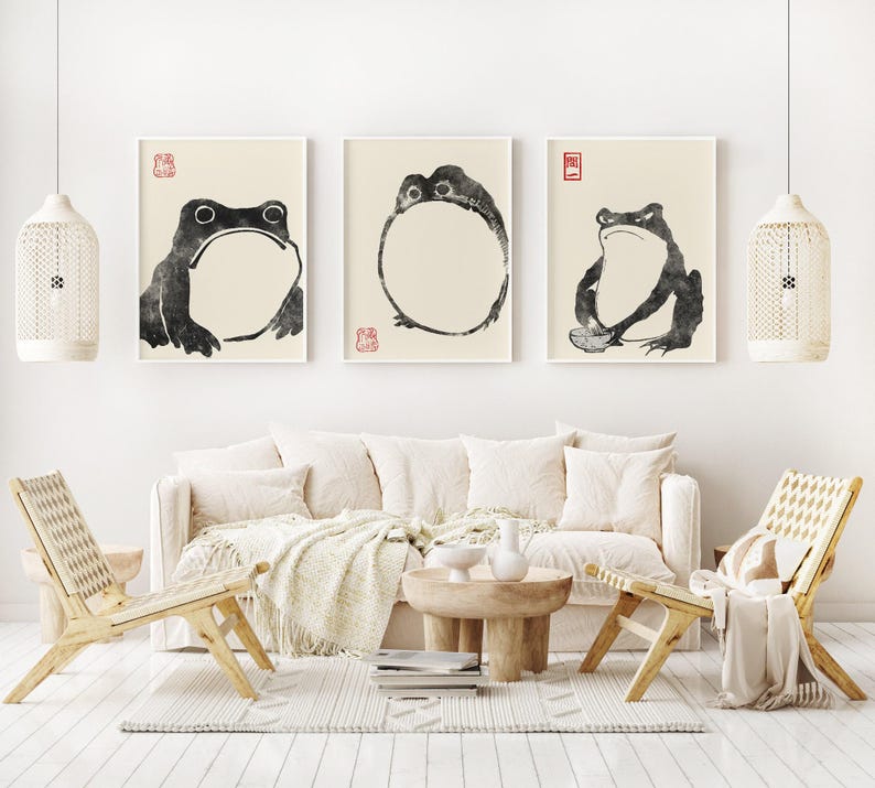 Japanese Frog Matsumoto Hoji Toad Set of 3 Woodblock Art Print | Japanese Art, Japanese Poster, Matsumoto Hoji 松本奉時 Frog Exhibition Poster