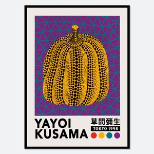 Yayoi Kusama Midnight Pumpkin Polka Dot Net Wall Art Print | Yayoi Kusama 草間彌生 Abstract Colorful Exhibition Poster, Japanese Poster #YY50