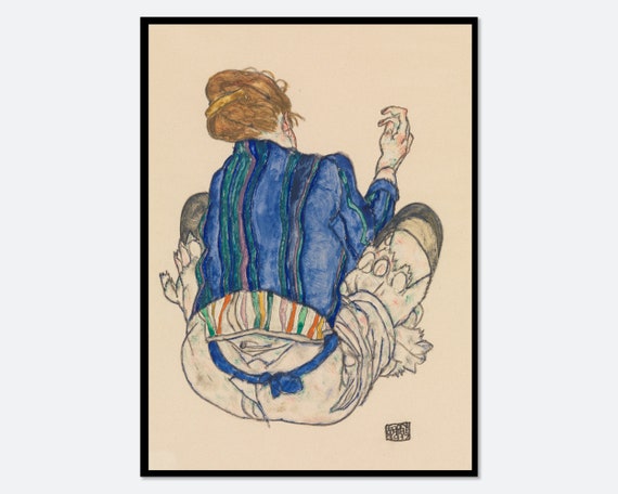 エゴン・シーレ「座る女性」後ろ姿 ヴィンテージ展ポスター アート