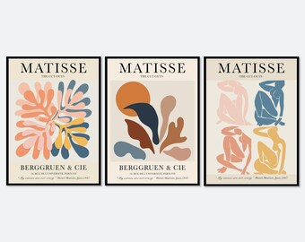 Henri Matisse Cut-Outs Set of 3 Vintage Poster Art Print | Matisse Print, Matisse Poster, Berggruen and Cie, Papiers Decoupes, Print Set