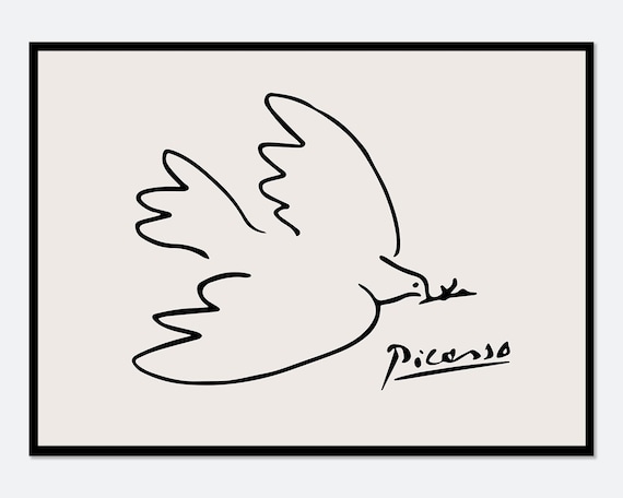 ピカソの版画、ピカソの鳩の版画、パブロ・ピカソの平和の鳩の線画版画