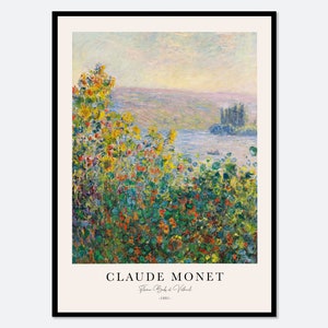 Póster vintage de Claude Monet "Macizos de flores en Vétheuil" / Impresión artística de pared / Flores con vista al mar, coloridas flores primaverales, pintura al óleo europea n.° N72