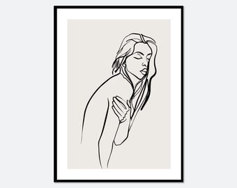 One Line Modern Girl Silhouette Line Art Print | Single Line Figure Drawing Art Print, Minimalist Line Art, Woman Line Art, Boho Art #LA28