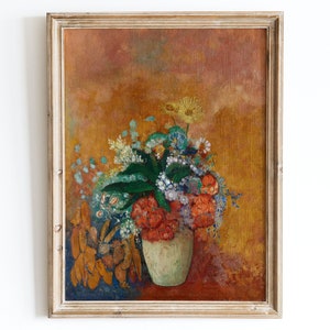 European Vintage Colorful Flowers in Vase Art Print, Still Life Oil Painting, Colorful Vintage Poster, Odilon Redon, Vase of Flowers OR14