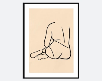 Minimalist Sitting Woman Line Art Print | Hand Drawn Contemporary Female Figure Illustration, Neutral Modern Aesthetic Wall Poster MA130