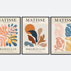 Henri Matisse Cut-Outs Set of 3 Vintage Poster Art Print | Matisse Print, Matisse Poster, Berggruen and Cie, Papiers Decoupes, Print Set