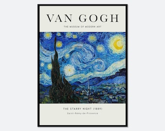 Van Gogh The Starry Night 1889 Vintage Poster Art Print | Colorful Print, Vincent Van Gogh Print, Van Gogh Art, MoMA Exhibition Poster #V2