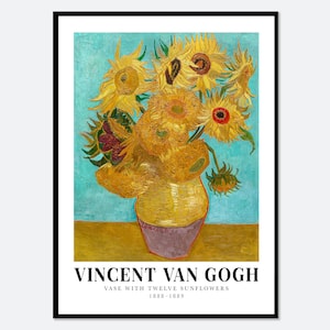 Impresión artística vintage de la exposición "Jarrón con doce girasoles de Van Gogh" / Impresión de Van Gogh, póster de Van Gogh, pintura de Van Gogh, flores de colores n.° V21