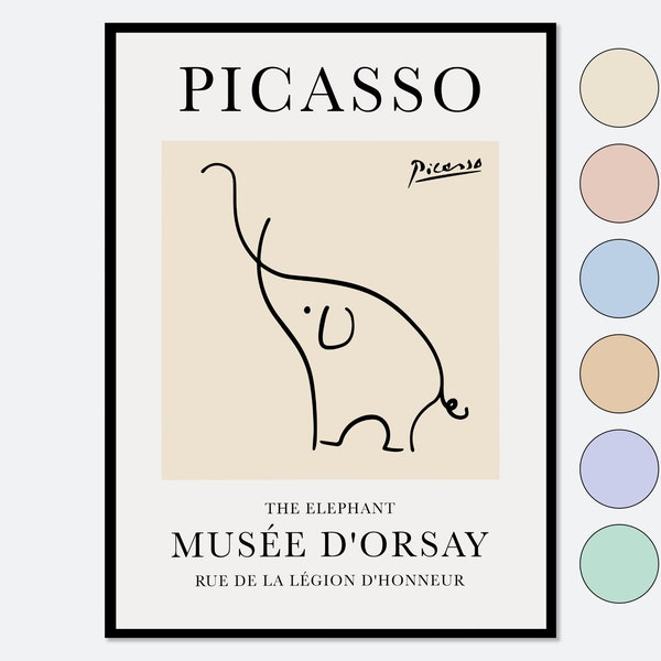 Pablo Picasso Elephant Sketch Line Drawing Art Print | Esquisse l'éléphant, Museum Exhibition Vintage Poster, Animal Print Serigraph #PP16