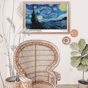 Van Gogh The Starry Night 1889 Vintage Poster Art Print | Colorful Print, Vincent Van Gogh Print, Van Gogh Art, MoMA Exhibition Poster