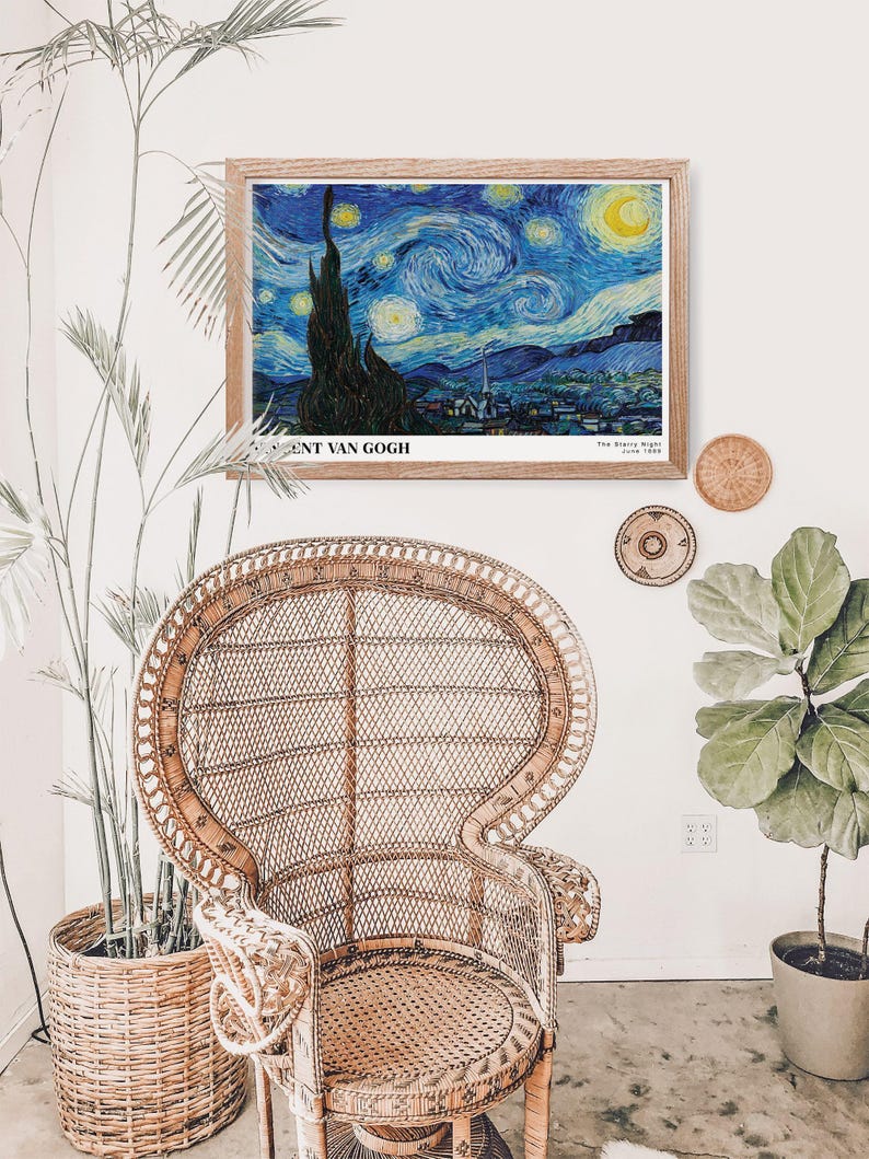 Van Gogh The Starry Night 1889 Vintage Poster Art Print | Colorful Print, Vincent Van Gogh Print, Van Gogh Art, MoMA Exhibition Poster