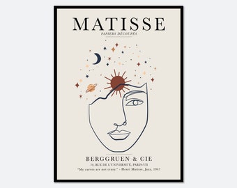 Henri Matisse Single Line Woman Face Vintage Poster Line Art Print | Matisse Print, Matisse Poster, Berggruen and Cie, Papiers Decoupes #M73