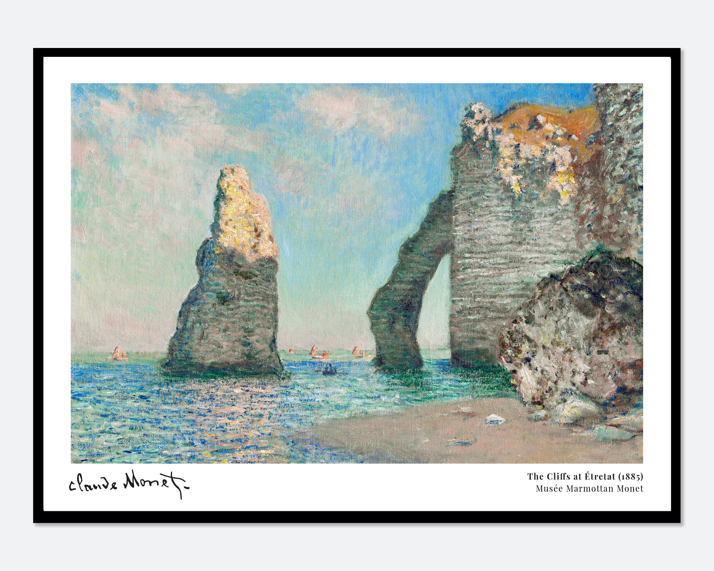 モネ「エトルタの断崖」1885年 ヴィンテージ展覧会ポスター アート