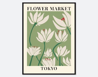 Flower Market Tokyo Colorful Green Botanical Wall Art Print | Spring Flowers Poster, Abstract Floral Wildflowers, Nursery Boys Girls #FM09