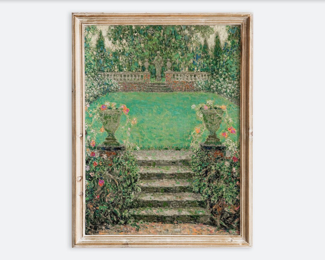 Vintage Green Garden Wall Art Print | Antique Romantic Poster, French ...