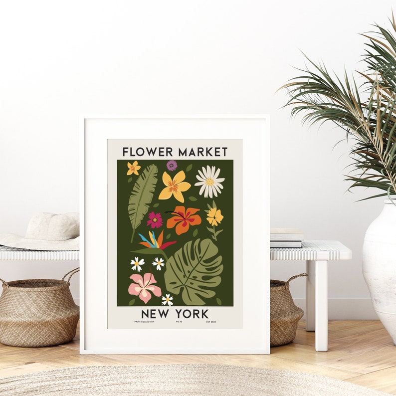 Bloemenmarkt New York kleurrijke botanische kunstprint Lentebloemen print, bloemenmuurkunst, bloemen planten poster, kleurrijke kunstprint FM83 afbeelding 3