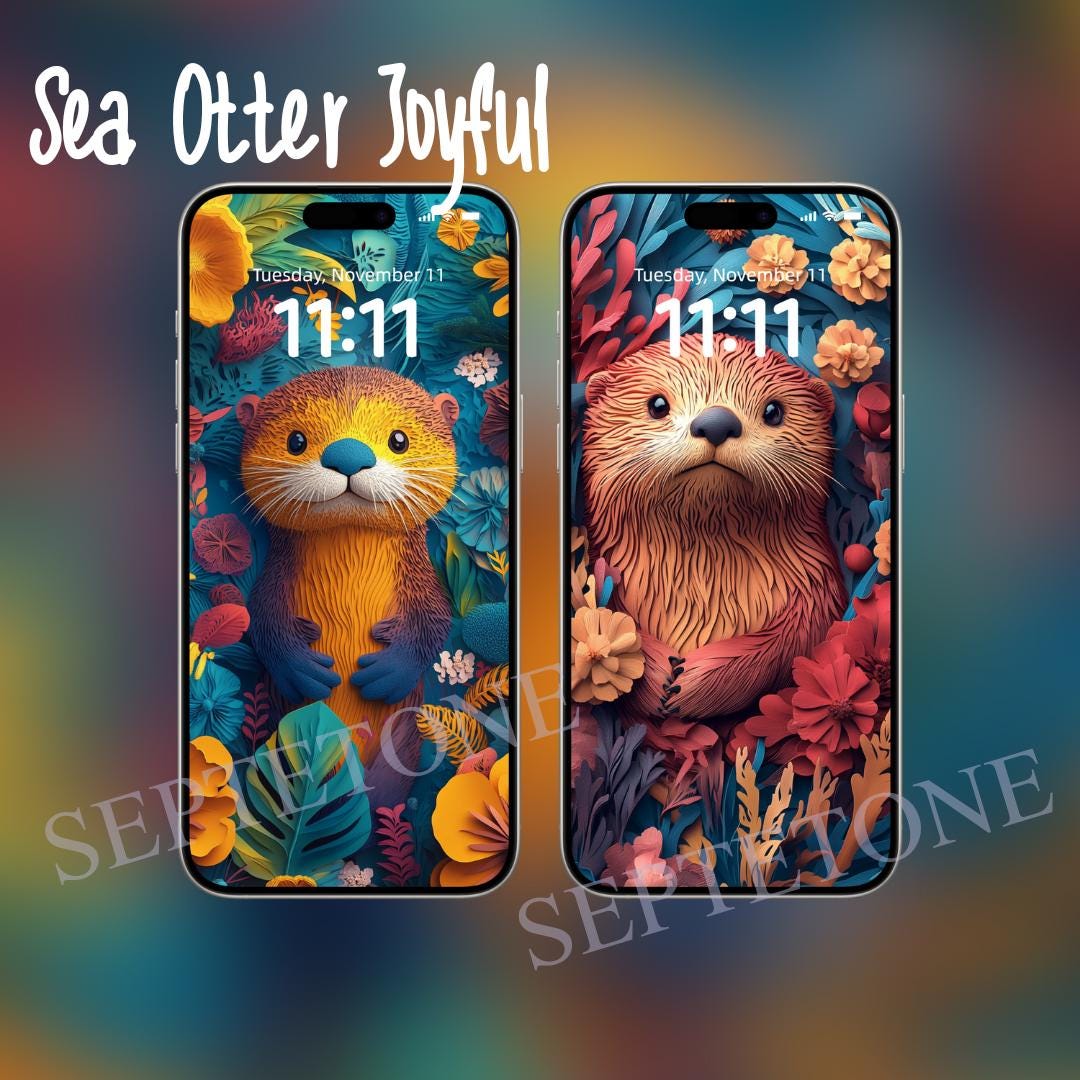 Sea Otter Papercraft iPhone Wallpaper, Joyful Animal Paper Fold Screen ...