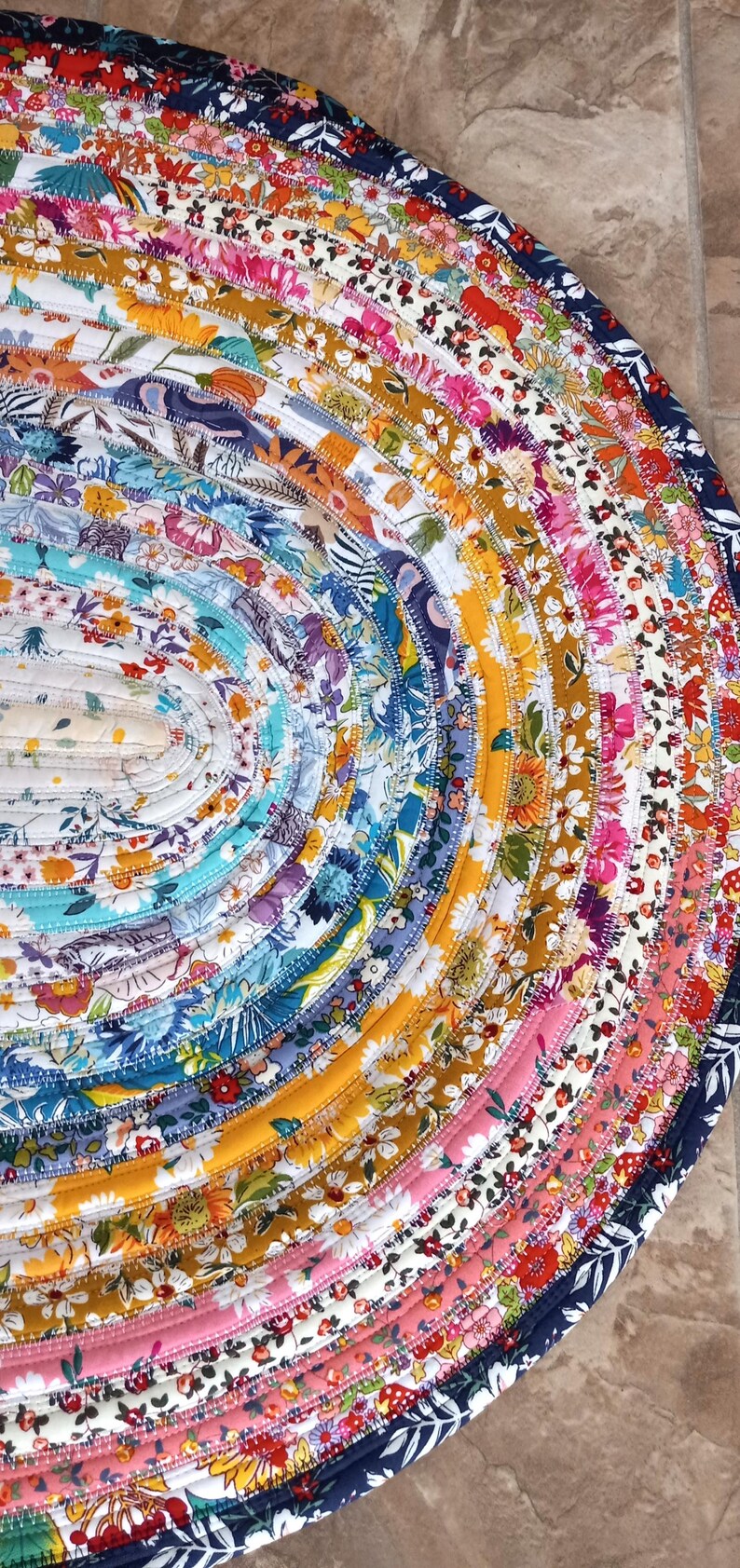Sewed Rug Hand Crafted Oval Jelly Roll Rug Multi Color Floral 23