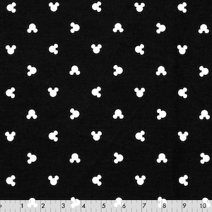 Black with White Mickey Mouse Heads Poly-Cotton  Fabric -  1/2 meter