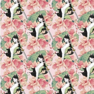 Princess Mulan Floral  - Licenced  Cotton Fabric -  1/2 meter