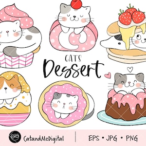 Postre gato clipart Panadería clipart Cat clipart Gato divertido png Amantes del gato Food Clipart Sweets clipart Cupcake Cake Chocolate Donut PNG JPG EPS