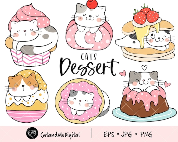 Cat dessert clipart Bakery clipart Cat clipart Funny cat png Cat lovers Food Clipart Sweets clipart Cupcake Cake Chocolate Donut PNG JPG EPS