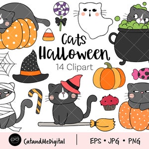 Cats halloween clipart Black cats clipart Halloween treats Autumn clipart Cat png Kitten clipart Printable cat Pumpkin Candy Ghost Png