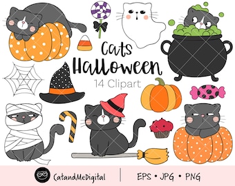 Cats halloween clipart Black cats clipart Halloween treats Autumn clipart Cat png Kitten clipart Printable cat Pumpkin Candy Ghost Png