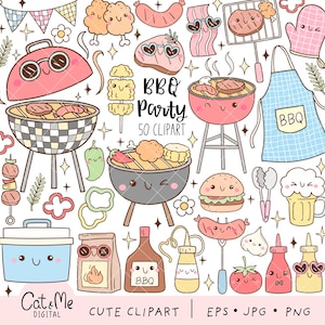 Groovy barbecue party clipart Summer BBQ png Backyard barbecue png Cute grill party food png Burgers Hamburger Cookout Summer picnic gift