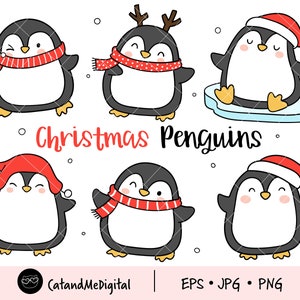 Christmas penguins clipart Bird clipart Arctic animal png Winter animals Penguin vector Kawaii penguins Penguin illustration EPS PNG