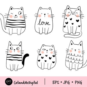 Clipart Kawaii doodle cat Digital cat download Cute cat clipart Kawaii kittens Illustration cat Lover cat Pet illustration PNG JPG EPS
