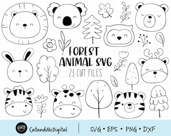 Forest animal svg Outline Woodland svg Forest clip art digital stamp Coloring svg clipart Doodle animal clipart Bear Lion Rabbit Tiger Dxf
