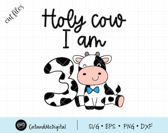 Vaca sagrada Soy tres svg Tercer cumpleaños svg Vaca número 3 Niño tres cumpleaños Vaca bebé svg Niños archivo cortado Regalo de cumpleaños Fiesta de cumpleaños camisa png