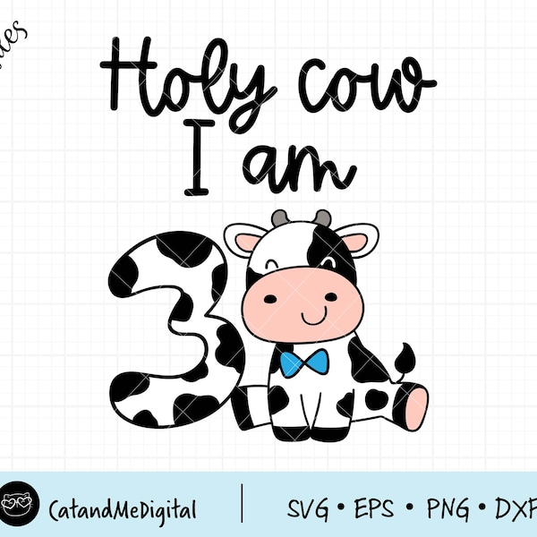 Vache sacrée J’ai trois svg Troisième anniversaire svg Vache numéro 3 Garçon trois anniversaire Bébé vache svg Kids cut file Cadeau d’anniversaire Chemise de fête d’anniversaire png