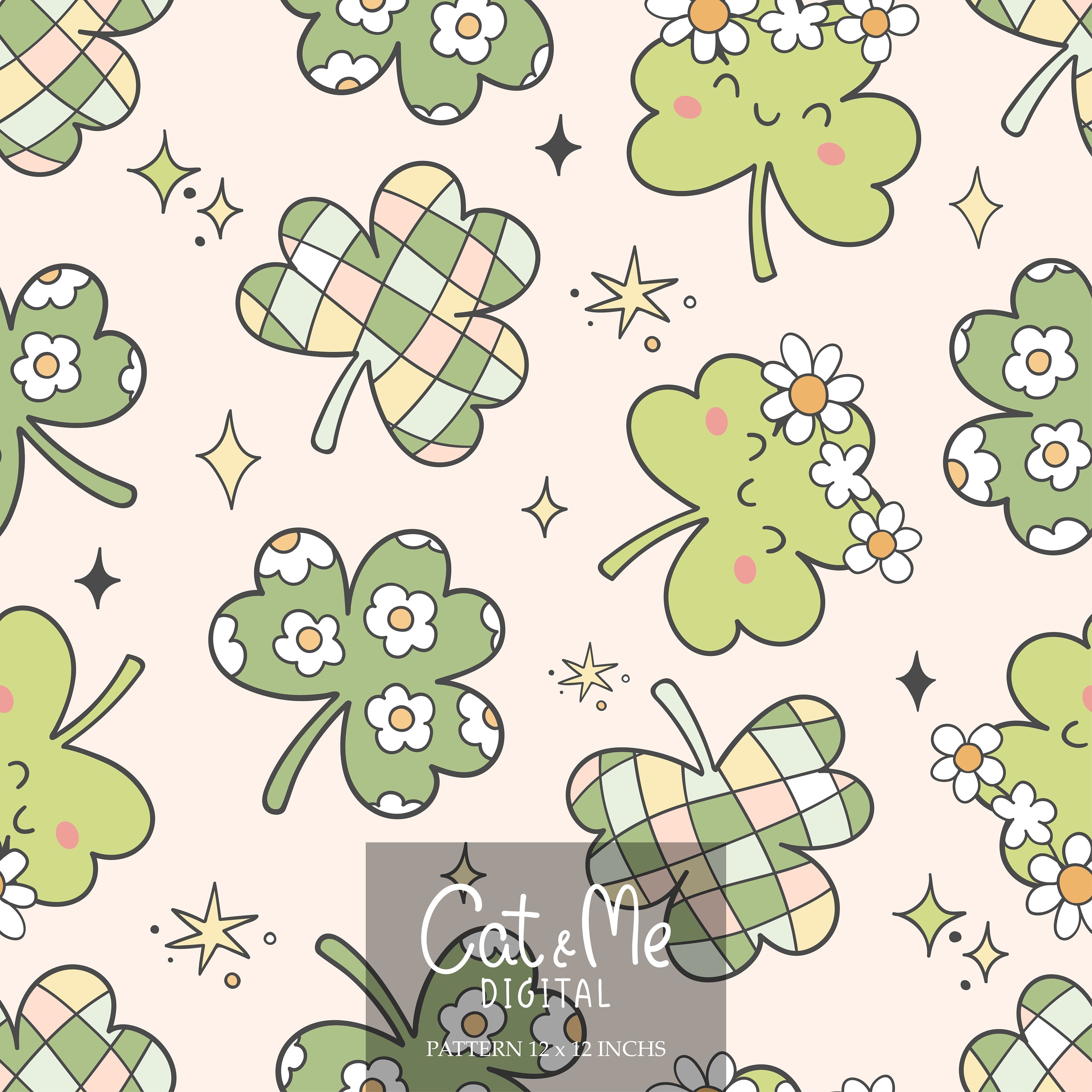 Groovy Shamrock Seamless Pattern Retro Clover Pattern St Patrick's Day  Pattern Clover Repeat Pattern for Fabrics Saint Patrick Digital Paper