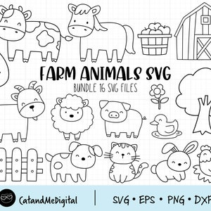 Farm animal svg Outline animal svg Farm bundle svg Coloring outline svg Animal digital stamp Cow Sheep Horse Pig Duck Barn Dxf cut file