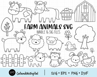 Farm animal svg Outline animal svg Farm bundle svg Coloring outline svg Animal digital stamp Cow Sheep Horse Pig Duck Barn Dxf cut file