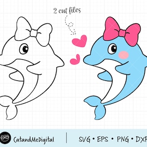 Delphin mit Schleife Svg Delphin Svg Meer Tier geschnitten Dateien Delphin ClipArt Kid T-Shirt Mädchen Geburtstag Svg Silhouette Datei Svg Delphin Cricut PNG