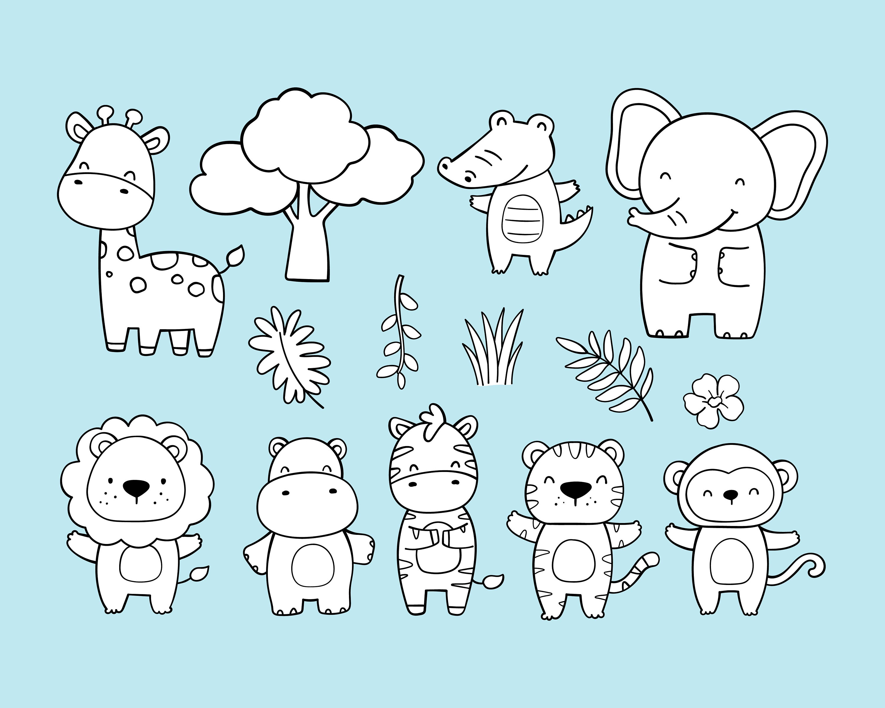 Safari Tiere digitale Stempel Wilde Tiere Clipart Umriss | Etsy