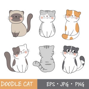 Clipart cute cat Cat digital download Cute cat clipart Kawaii kittens Illustration cat Lover cat Pet illustration Cat vector PNG JPG EPS