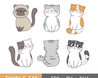 Clipart cute cat Cat digital download Cute cat clipart Kawaii kittens Illustration cat Lover cat Pet illustration Cat vector PNG JPG EPS