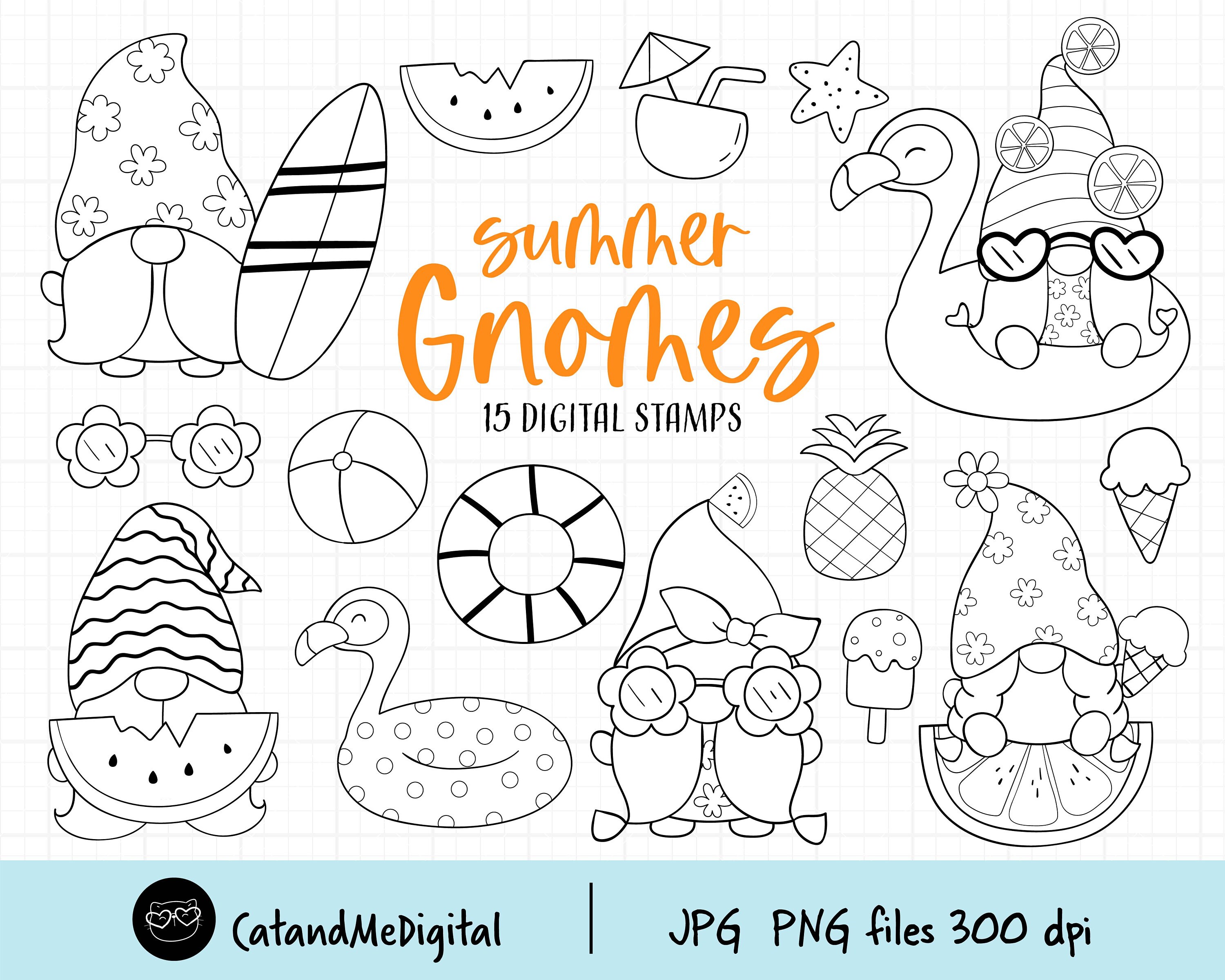 Summer gnome digital stamp Beach gnomes clipart Summer line | Etsy
