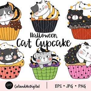 Halloween cat clipart Cupcake clipart Pumpkin spice Funny cupcake Halloween treats Autumn clipart Cat png Kitten clipart Printable cat